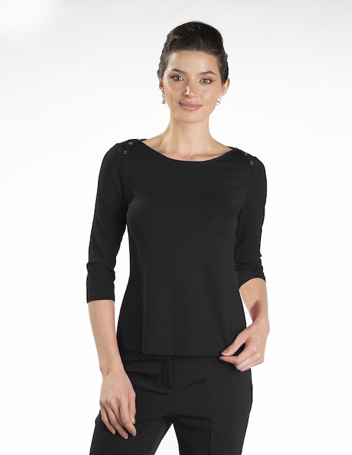 Playera manga larga Atelier Petite cuello v para mujer