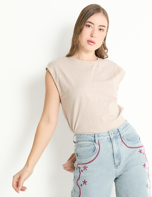 Playera manga corta Petite Studio cuello redondo para mujer