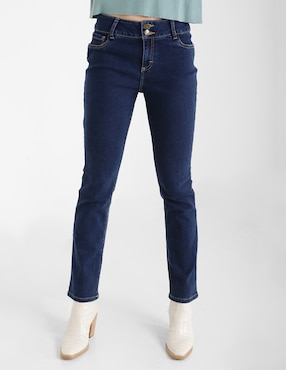 Jeans Slim Frappe Corte Cintura Para Mujer