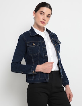 Chamarra Denim Frappe De Mezclilla Para Mujer