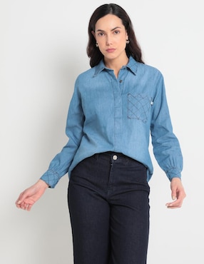 Blusa Camisera Frappe Manga Larga Para Mujer