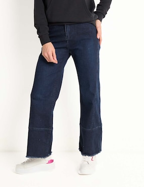 Jeans Wide Leg Frappe Corte Cintura Alta Para Mujer