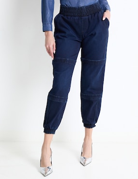 Jeans Jogger Slim Frappe Corte Cintura Para Mujer