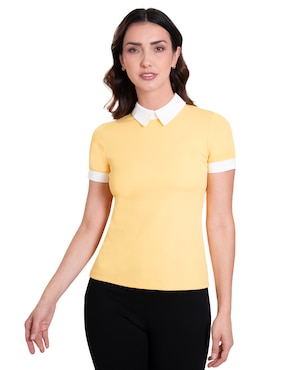 Playera Manga Corta Atelier Petite Cuello Camisero Para Mujer