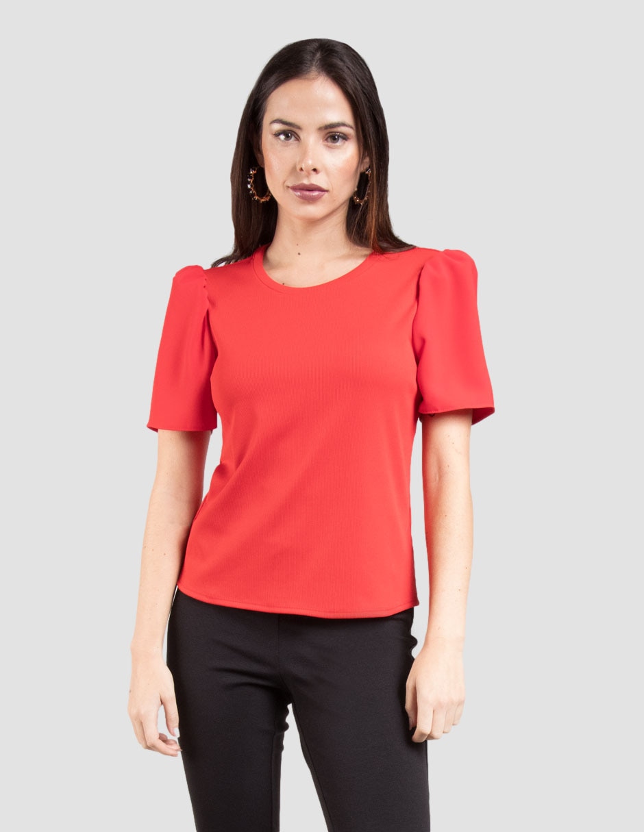 blusa roja mujer manga corta