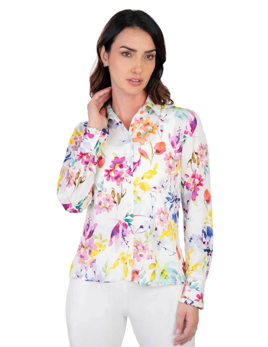 Blusa camisera manga larga para mujer